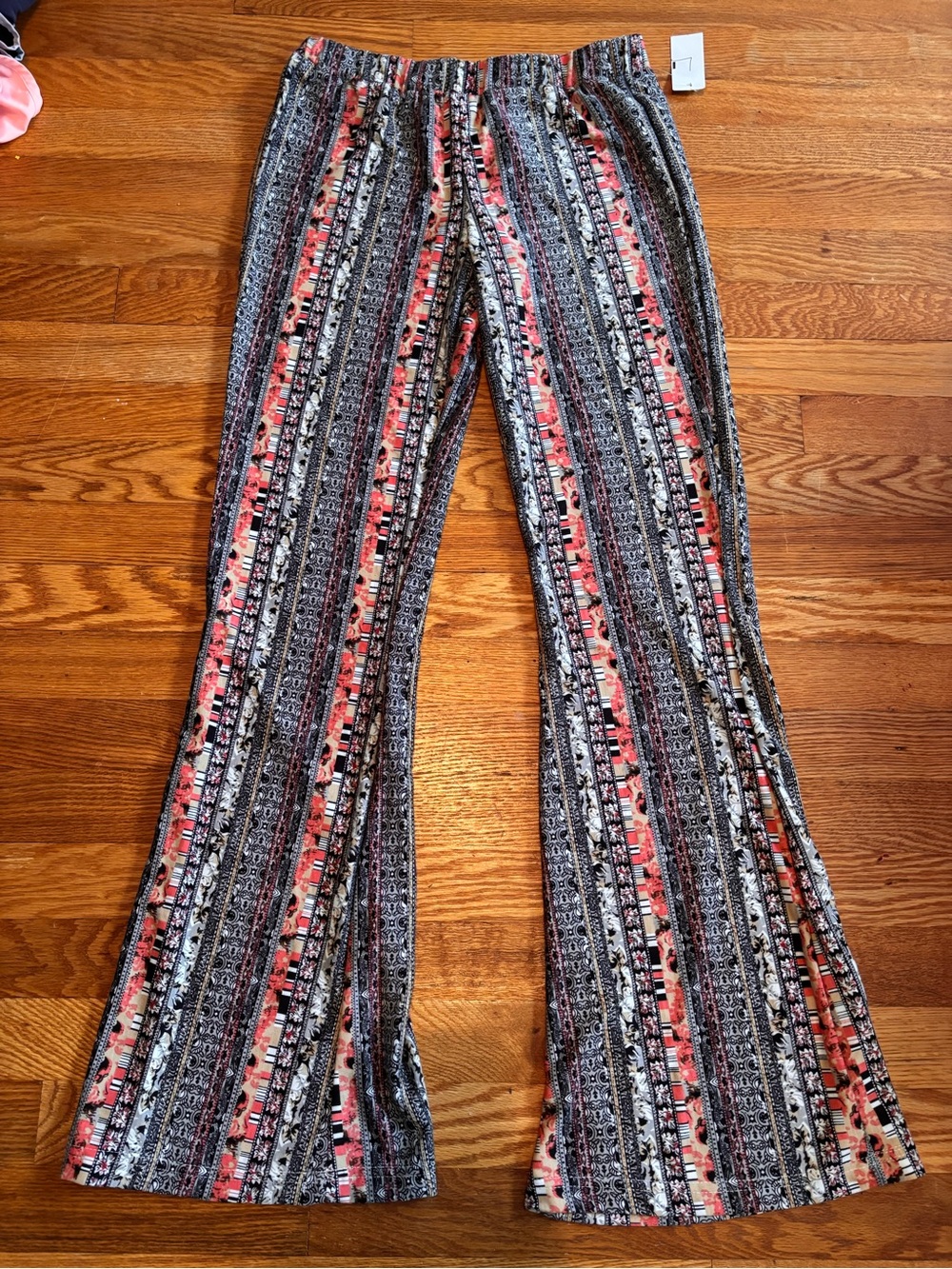 Striped Patterned Flared Boho Pants in Coral and Black